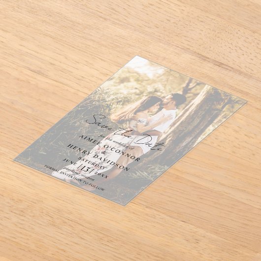 Invitations En Acrylique Script rustique Photo Mariage moderne Enregistrer (Poser)