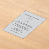 Invitations En Acrylique Script simple gris gris élégant Mariage minimal (Poser)