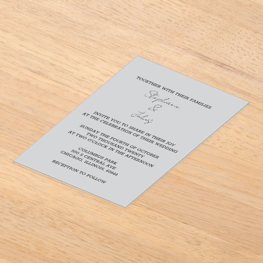 Invitations En Acrylique Script simple gris gris élégant Mariage minimal (Poser)