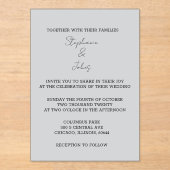Invitations En Acrylique Script simple gris gris élégant Mariage minimal (Recto)