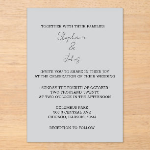 Invitations En Acrylique Script simple gris gris élégant Mariage minimal