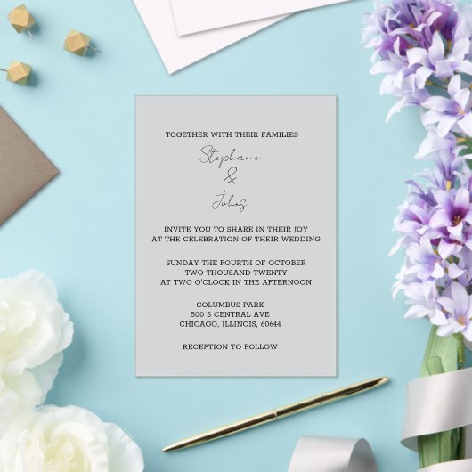 Invitations En Acrylique Script simple gris gris élégant Mariage minimal (Insitu (Mariage))