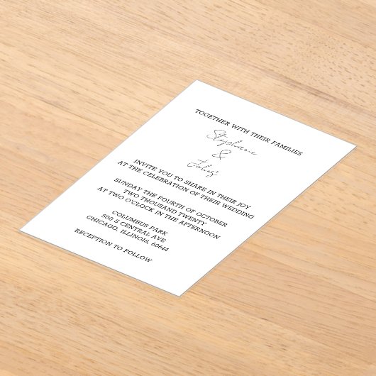 Invitations En Acrylique Script simple noir blanc élégant Mariage minimal (Poser)