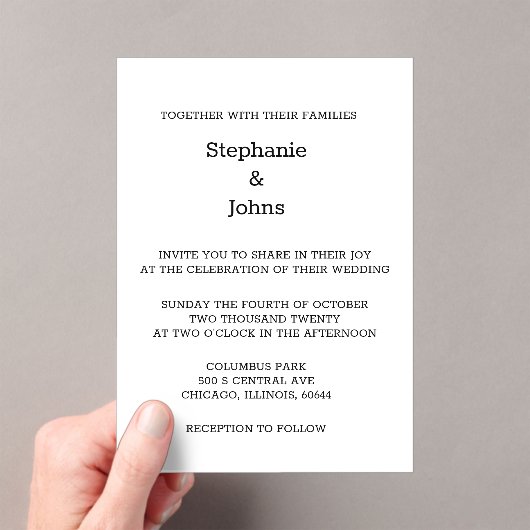 Invitations En Acrylique Script Simple Noir Blanc Minimal Mariage élégant (In situ (ordinateur de poche))
