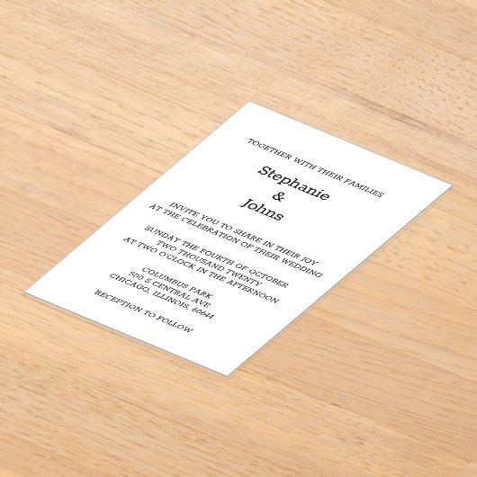 Invitations En Acrylique Script Simple Noir Blanc Minimal Mariage élégant (Poser)
