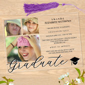 Invitations En Acrylique Script tendance 3 Photo noir et blanc Graduation