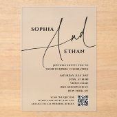 Invitations En Acrylique Script Typography Minimalist QR Code Wedding (Recto)