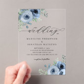 Invitations En Acrylique Script Whimsical Floral Dusty Blue Mariage (In situ (ordinateur de poche))