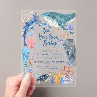 Invitations En Acrylique Sea You Soon Ocean Animals Boy Baby Shower Invitat