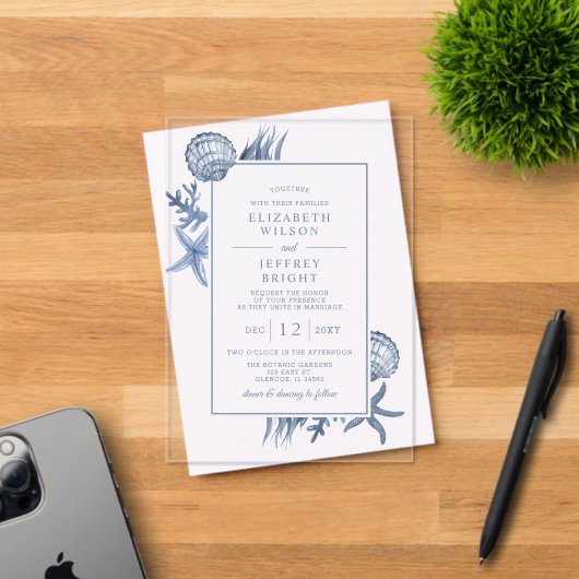 Invitations En Acrylique Seashells Ocean Beach Mariage (Insitu (Carte d'invitation))