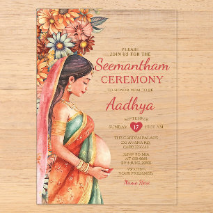 Invitations En Acrylique Seemantham Fête de Bébé Indienne Valaikappu Mère