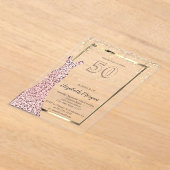 Invitations En Acrylique Sequins Robe Rose Or 50e Anniversaire (Poser)