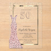 Invitations En Acrylique Sequins Robe Rose Or 50e Anniversaire (Recto)