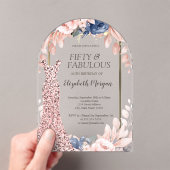 Invitations En Acrylique Sequins Robe Rose Or Floral 50e anniversaire (In situ (ordinateur de poche))