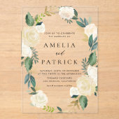 Invitations En Acrylique Serre florale romantique bouchée avec Mariage de v (Recto)