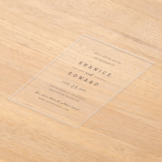 Invitations En Acrylique Shanice Mariage moderne Enregistrer la date (Poser)