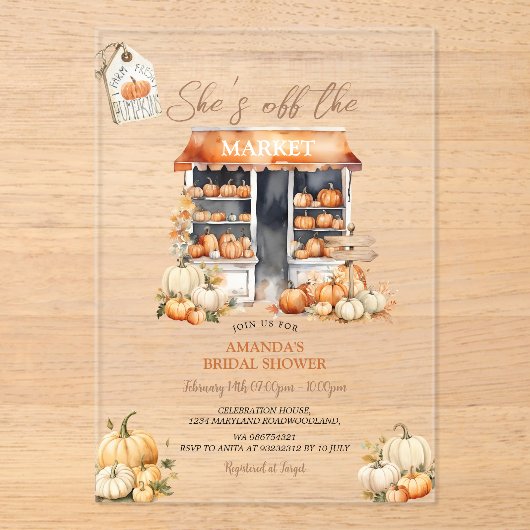 Invitations En Acrylique She's Off The Market Fall Pumpkin Bridal Shower (Recto)