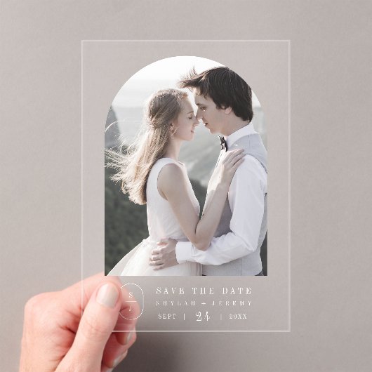 Invitations En Acrylique SHYLAH Blanc Boho Monogramme Mariage Enregistrer L (In situ (ordinateur de poche))