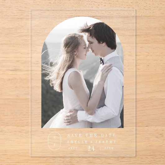 Invitations En Acrylique SHYLAH Blanc Boho Monogramme Mariage Enregistrer L (Recto)