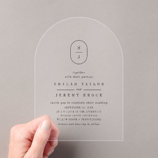 Invitations En Acrylique SHYLAH Monogramme Simple Boho Moderne Mariage uniq (In situ (ordinateur de poche))