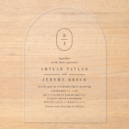 Invitations En Acrylique SHYLAH Monogramme Simple Boho Moderne Mariage uniq (Recto)