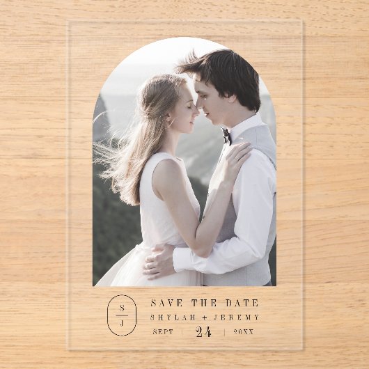 Invitations En Acrylique SHYLAH Simple Boho Monogramme Mariage Enregistrer  (Recto)