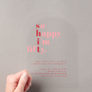 Invitations En Acrylique Si heureux d'avoir cinquante ans Rose rouge mode