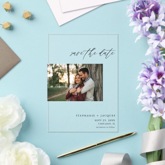 Invitations En Acrylique Side H Photo moderne Enregistrer la date (Insitu (Mariage))