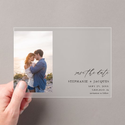 Invitations En Acrylique Side V Photo Moderne Enregistrer la date (In situ (ordinateur de poche))
