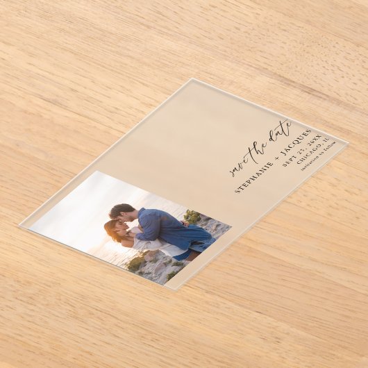 Invitations En Acrylique Side V Photo Moderne Enregistrer la date (Poser)