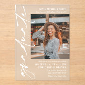Invitations En Acrylique Signature blanche Script Photo Graduation Party (Recto)
