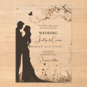 Invitations En Acrylique Silhouette de mariée et de mariée (Recto)