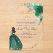 Invitations En Acrylique Silhouette de Quinceanera vert émeraude (Recto)