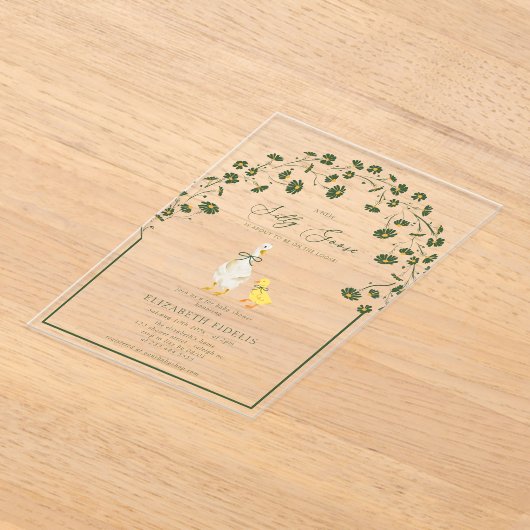 Invitations En Acrylique Silly Goose Bow Floral Daisy Baby shower (Poser)