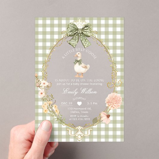 Invitations En Acrylique Silly Goose Green Gingham Baby Shower (In situ (ordinateur de poche))