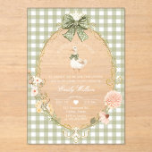 Invitations En Acrylique Silly Goose Green Gingham Baby Shower (Recto)