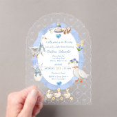Invitations En Acrylique Silly Goose Whimsical Bow Baby Boy Shower (In situ (ordinateur de poche))