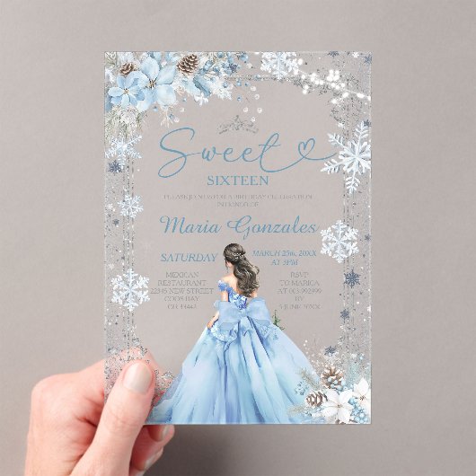 Invitations En Acrylique Silver and Blue Christmas Sweet Sixteen Birthday (In situ (ordinateur de poche))