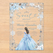 Invitations En Acrylique Silver and Blue Christmas Sweet Sixteen Birthday (Recto)