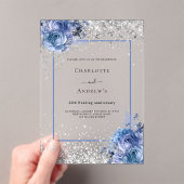 Invitations En Acrylique Silver blue florals 25th wedding anniversary clear (In situ (ordinateur de poche))