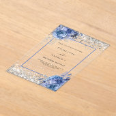 Invitations En Acrylique Silver blue florals 25th wedding anniversary clear (Poser)
