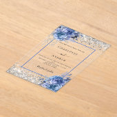 Invitations En Acrylique Silver blue florals clear luxury wedding (Poser)