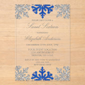 Invitations En Acrylique Silver Blue Snowflake hiver Sweet 16 (Recto)