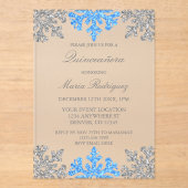 Invitations En Acrylique Silver Blue Snowflake Quinceanera hiver (Recto)