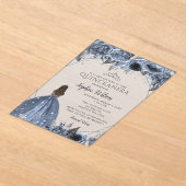 Invitations En Acrylique Silver Dusty Blue Floral Princesse Quinceañera (Poser)