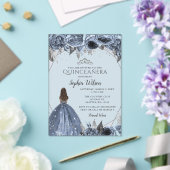 Invitations En Acrylique Silver Dusty Blue Floral Princesse Quinceañera (Insitu (Mariage))