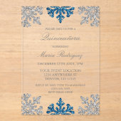 Invitations En Acrylique Silver Navy Blue Snowflake Winter Quinceanera (Recto)
