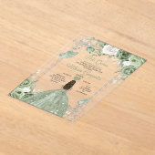 Invitations En Acrylique Silver Sage Green Mis Quince 15 Anos Butterfly (Poser)