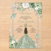 Invitations En Acrylique Silver Sage Green Mis Quince 15 Anos Butterfly (Recto)
