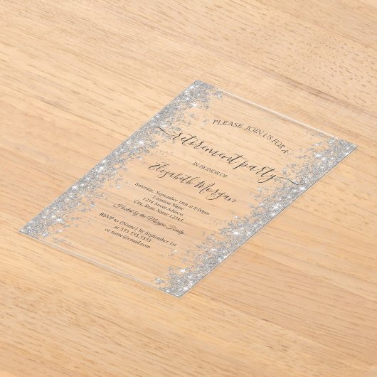 Invitations En Acrylique Silver Sparkle Diamonds Partie de retraite en ivoi (Poser)